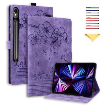 Imagem de UUcovers Capa para Samsung Galaxy Tab S10 FE+/S10 FE Plus 13,1 polegadas 2025 (SM-X620/SM-X626B) com suporte para lápis/bolsos, capa carteira magnética de couro PU em relevo flor de cerejeira em