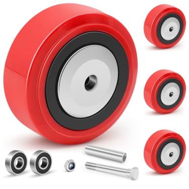 Imagem de Nefish Conjunto de 4 rodas de rodízio de 12 cm, roda de poliuretano com núcleo de poliolefina, rolamento duplo de esferas, furo de 1,27 cm - capacidade de 362 kg por, roda de rodízio de substituição