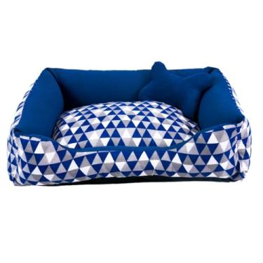 Imagem de cama pet lavavel luxo cama para cachorro grande (G) caminha de cachorro fundo impermeal + ossinho (Geométrico Marinho (G))