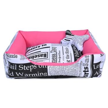 Imagem de Cama Caminha Pet para Cachorro ou Gato Médio 60cm x 47cm Lavável com Fundo Impermeável + Ossinho (Jornal Pink)
