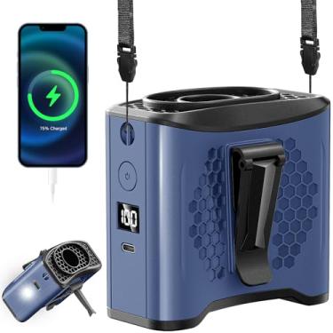 Imagem de LAMBRI Ventilador de cintura portátil com clipe para camisa ventiladores 10000mAh-24H clipe legal cinto vestível ventiladores pessoais recarregável, ventilador de pescoço de 4 velocidades mãos livres