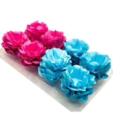 Imagem de Kit Forminhas para Doces Finos Formato Flor Para Festa 40/80/120 Aniversário Batizado Casamento(AZUL E ROSA,KIT 120 FORMINHAS)