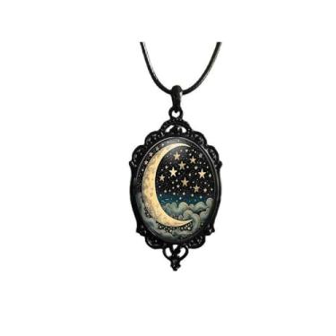 Imagem de Colar de cristal gótico para mulheres e homens, colar de sol e lua, pingente de Halloween espelhado, colares camafeu, joias modernas, presente, Metal, Sem Pedra Preciosa