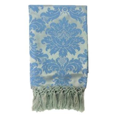 Imagem de Manta de Sofá Jacquard Azul com Dourado 190x140 - Sua Casa Decor