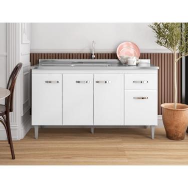 Imagem de Balcão Gabinete p/ Pia Gabriela com tampo 150 cm AJL Móveis - Branco