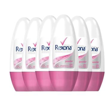 Imagem de Kit Desodorante Roll On Rexona Powder Dry 50ml - 6 Unidades