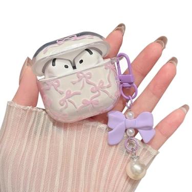 Imagem de MINSCOSE Capa transparente compatível com AirPods 4, capa de fone de ouvido linda flor com chaveiro floral, capa protetora de TPU transparente macio para AirPod 4 para meninas e mulheres - roxo