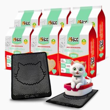 Imagem de Kit 6 Areia Biodegradável Grossa 2Kg Great Pets Com Tapete