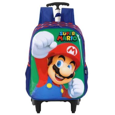 Imagem de Mochila Super Mario Bros Rodinhas Escolar Infantil Verde - Luxcel