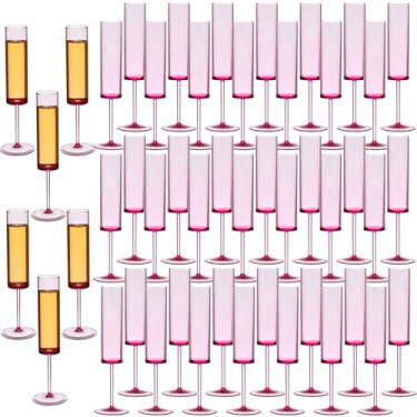 Imagem de Taças de champanhe de plástico rosa, 48 peças de taças de champanhe transparentes reutilizáveis à prova de estilhaçamento, 170 g, acrílico, inquebrável, elegante, festa, bebendo, coquetel, vinho