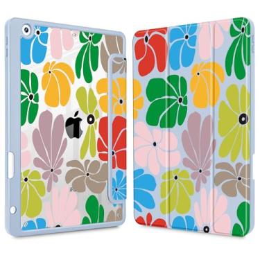 Imagem de May Chen Capa para iPad 9ª geração com suporte para lápis, iPad 8ª/7ª geração de 10,2 polegadas, [Suporte de caneta] Capa traseira com três dobras com suporte para despertar/hibernar, transparente de