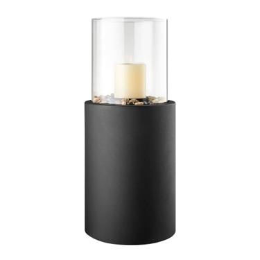 Imagem de Danya B. Suporte de vela de metal e vidro furacão de mesa com base decorativa de seixos - pequeno ou grande (grande)