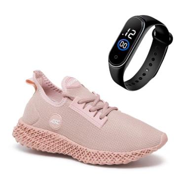 Imagem de Tênis Esportivo Feminino Ascension com Solado Tecnológico + Relogio Smart Fitness Fino | Conforto, Estilo e Tecnologia no Seu Dia a Dia (Rose, BR, Adulto, Numérico, 35)
