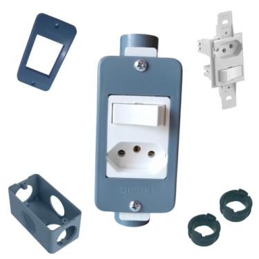 Imagem de KIT Interruptor C/Tomada 10a Branco+ Condulete Sobrepor 4/2pol + Placa + Adaptadores 1/2pol (Cinza)