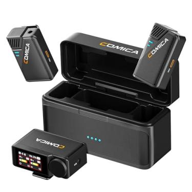 Imagem de COMICA Sistema de microfone de lapela sem fio BooMax, microfone flutuante de 32 bits com gravação interna de 32 GB, tela sensível ao toque, cancelamento de ruído, microfones de lapela dupla para