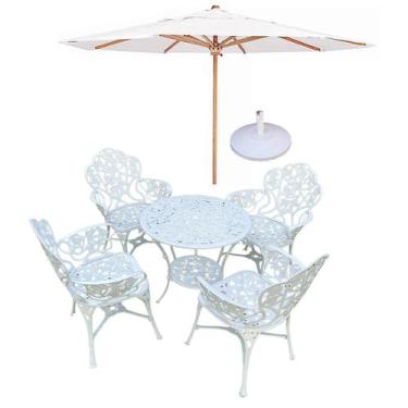 Imagem de Conjunto Nova Hera com Mesa 4 Cadeiras Alumínio Fundido + Guarda Sol p