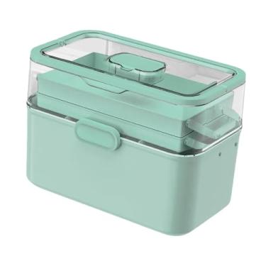 Imagem de Zialofi Caixa de remédios portátil, kit de primeiros socorros com tampa, leve, grande capacidade, recipiente de armazenamento transparente, organizador, Verde
