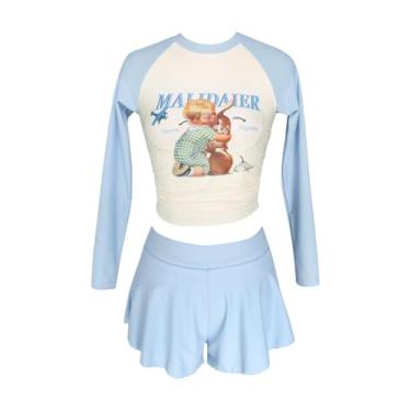 Imagem de UGPLM Maiô feminino com shorts embutidos e proteção contra erupções cutâneas, traje de banho estiloso de três peças para spa, praia, natação e viagens para, L