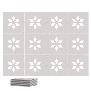 Imagem de Superfície de fibra de feltro placa de fibra de poliéster de alta densidade 30,5 x 30,5 cm painel divisor de sala de pendurar divisória de sala de decoração para casa (12 peças) (aveia)