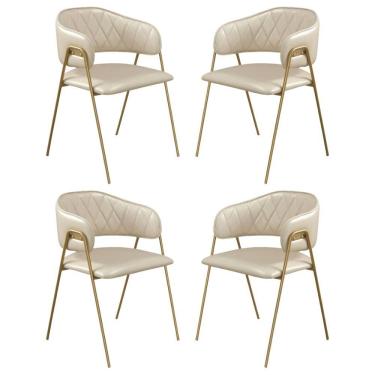 Imagem de Conjunto 4 Cadeiras Veneza Couro Pérola Metal Dourado