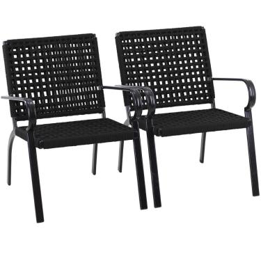 Imagem de 2 Poltrona Alumínio Corda Náutica Porto Rico Trama Original Preto