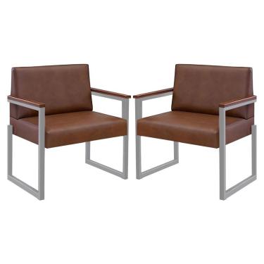 Imagem de Kit 2 Poltronas Niterói Couro Marrom Em Metal Champanhe