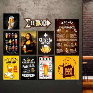 Imagem de Kit 10 Placas Decorativas Bebidas Cervejas Frases Churrasco