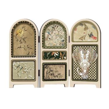 Imagem de Bothyi Enfeite de tela dobrável, pequeno divisor de mesa, artesanato, 30x22 cm, presente empresarial, 3 painéis divisores para armário de entrada, sala de, Style C