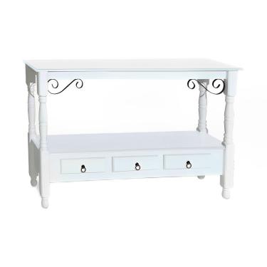 Imagem de Aparador Para Sala Rústico Com 3 Gavetas E Pés Torneados - Branco Laca