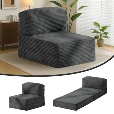 Imagem de NLDD Sofá-cama dobrável, cadeira de dormir cinza, colchão dobrável com suporte para as costas e travesseiro grande para o corpo, cadeira de chão, cama, confortável, sofá, lounge, para quarto e sala de