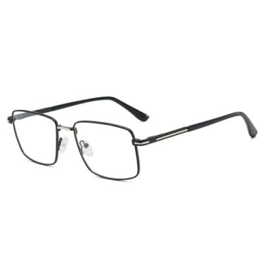 Imagem de Armação de óculos de negócios masculina ultraleve de metal anti-luz azul, lente transparente, óculos casuais, preto dourado, C