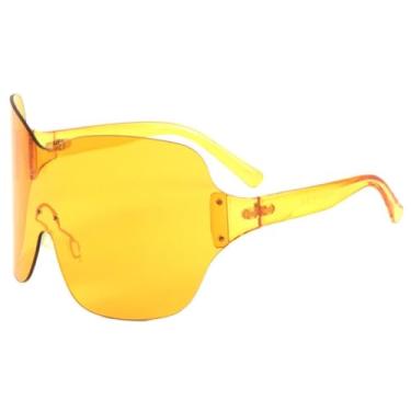 Imagem de Óculos de sol estilo viseira oversized sem armação e sem aro, lente única (C8-AMARELO)