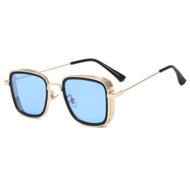Imagem de Óculos de sol vintage steampunk masculino, óculos de sol retrô de metal, óculos de sol da moda para mulheres, luneta de soleil, dourado e azul, BH01