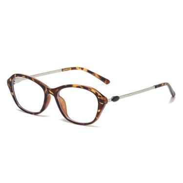 Imagem de Armação de óculos retrô masculina e feminina, armação de metal olho de gato, ultraleve, antiluz azul, lente transparente, bico de falcão, C