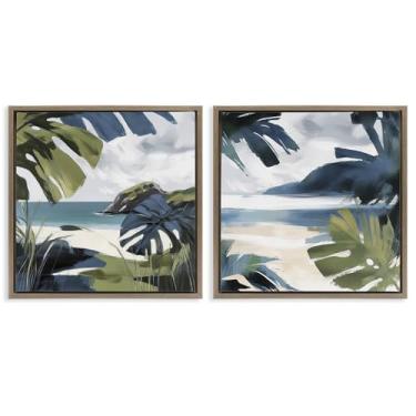 Imagem de Stupell Industries Tropical Vibes Beach Scenes 2 peças marrom emoldurado conjunto de tela flutuante design por Elara Yasna, 25 x 25