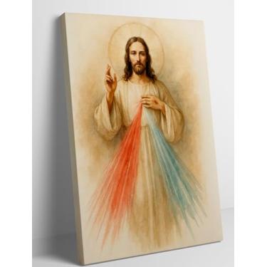 Imagem de Arte de parede Jesus Divine Mercy Canvas Cristianismo Católico Impressões Sagrado Coração Cristo Retrato Pintura Imagens Cristãs Religiosas Decoração de Parede para Sala de Estar Quarto 40,6 x 61 cm