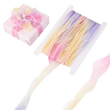 Imagem de Spritewelry Fita de organza iridescente de 11 metros de 6,5 cm fita de chiffon com acabamento transparente em tecido gradiente colorido fitas artesanais para buquês de flores, casamentos, decorações