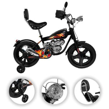 Imagem de Bicicleta Infantil Cross com rodinhas de apoio estilo moto Chopper