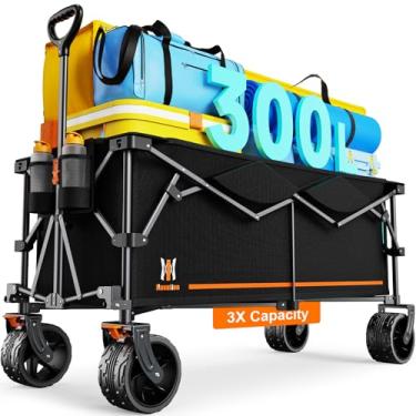 Imagem de Navatiee Carrinho dobrável de 300 L, extra grande, carroça de praia dobrável de 121 cm C com capacidade de peso de 199 kg e rodas grandes para todos os terrenos, carrinho utilitário de jardim para