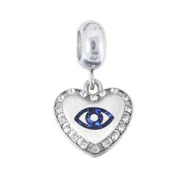 Imagem de BlingNuts Contas da sorte Heart Love Charm Evil Eye compatível com pulseiras Pandora Charms para mulheres, One Size, Aço inoxidável, Sem Pedra Preciosa
