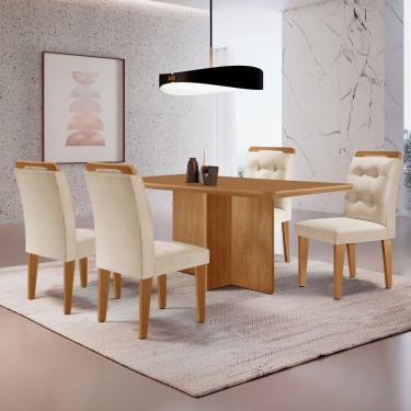Imagem de Mesa Olimpia 120 Mdf Com 4 Cadeiras Carol Veludo Creme Naturalle