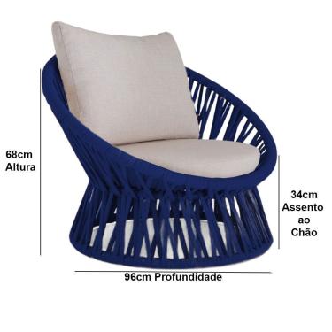 Imagem de 2 Poltrona Área Externa Monza Alumínio Pintura Corda Náutica Azul Marinho
