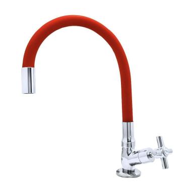 Imagem de Torneira Cozinha Bancada Mesa Gourmet Tubo Flexível Vermelho