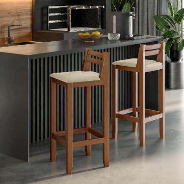 Imagem de Kit 2 Banquetas Luxo Alta Ibiza - Base em Madeira Maciça - Estofado em