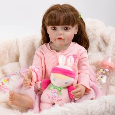 Imagem de Brastoy Bebê Reborn Boneca Realista Menina Corpo de Silicone Original Pintado 55cm Olhos Castanhos