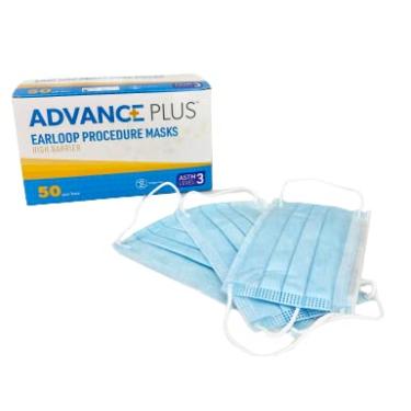 Imagem de Primed Máscara facial nível 3, máscara descartável de três camadas com alças macias, azul, 50/caixa