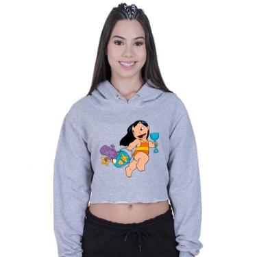 Imagem de Cropped Moletom Feminino Lilo Stitch Girl Summer - Lafre, Cinza, GG