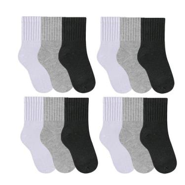 Imagem de Kit Com 12 Pares De Meias Cano Médio Infantil Algodão Selene, Misto, M