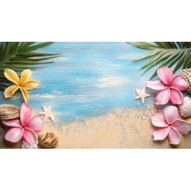 Imagem de Quadro Decorativo com Estampasummer Beach Flowers Palm Leaves 40 x 40 Papel 3 unidades