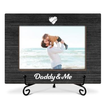Imagem de Porta-retrato Daddy & Me, porta-retratos para papai, presente de aniversário para papai, moldura de madeira com suporte, moldura de 10 x 15 cm para exibição de prateleira de mesa, decoração de mesa de